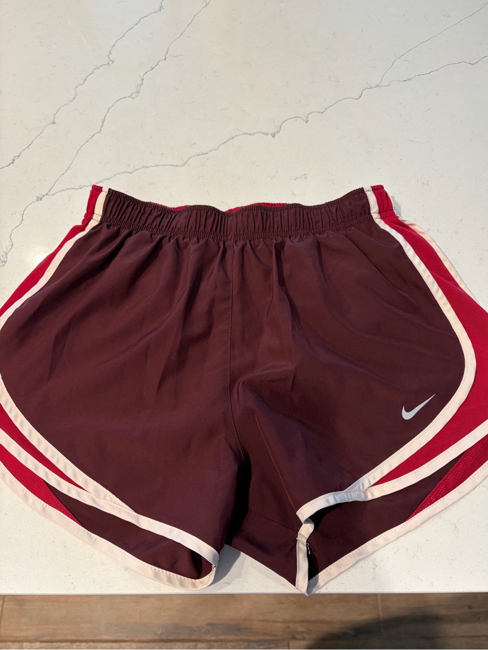 Nike Women's Maroon Athletic Shorts with Cream Trim